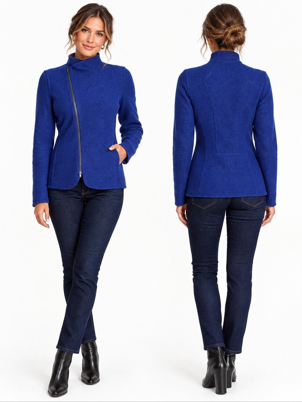 Eileen Fisher Women's Asymmetrical Full Zip 100% Merino Wool Blazer Jacket XSP